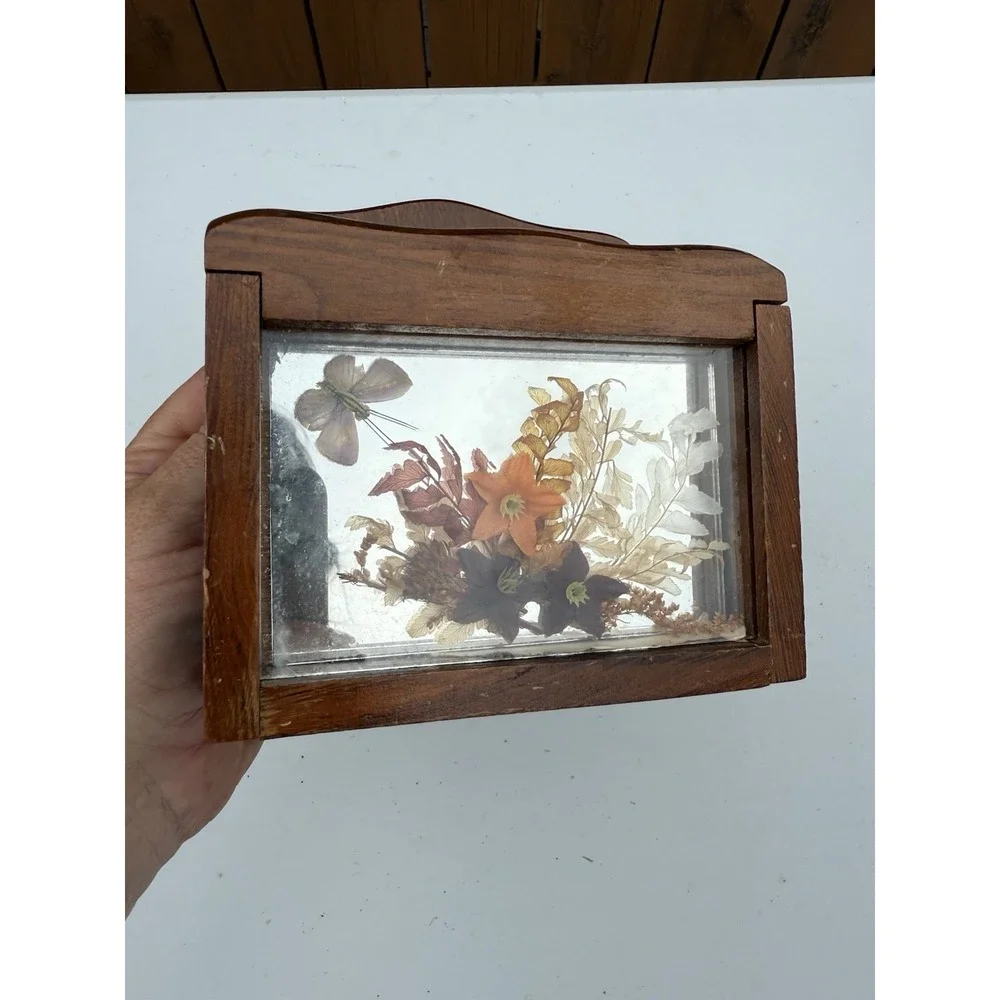 Vintage Wooden Letter‎ Napkin Holder Mirror Artificial Flowers Butterfly Mirror